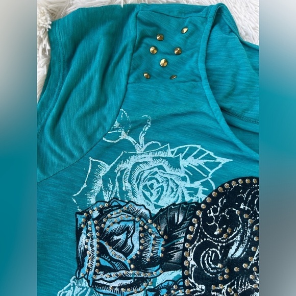 blue rose embellished short sleeve top size XXL - Picture 6 of 16